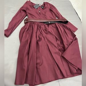 La Femme En Noir Burgundy Skater Dress With Belt